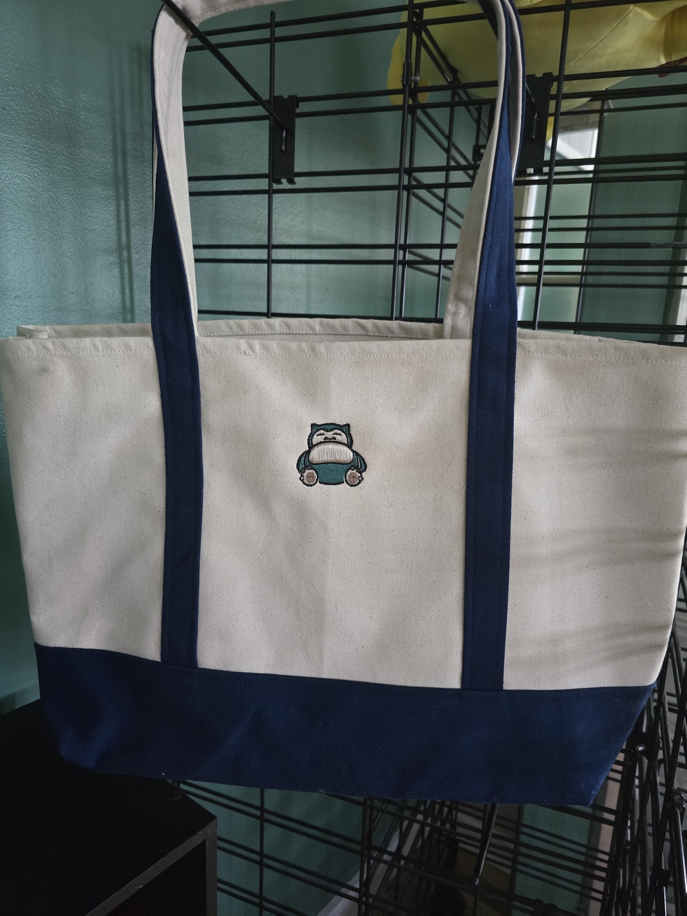 Canvas Tote Bag with Embroidered Snorlax